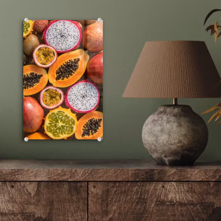 Glas schilderij - Fruit - Geopend - Tropisch - Eten - Kleurrijk — 4