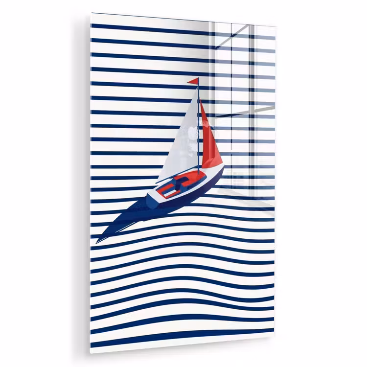 Glas schilderij - Boot - Water - Abstract - Blauw — 1