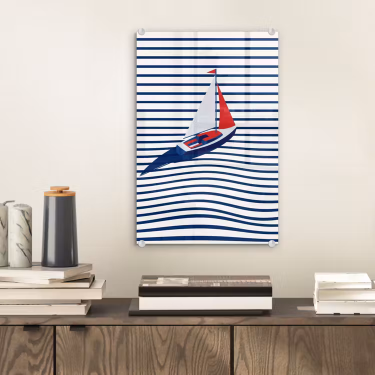 Glas schilderij - Boot - Water - Abstract - Blauw — 2