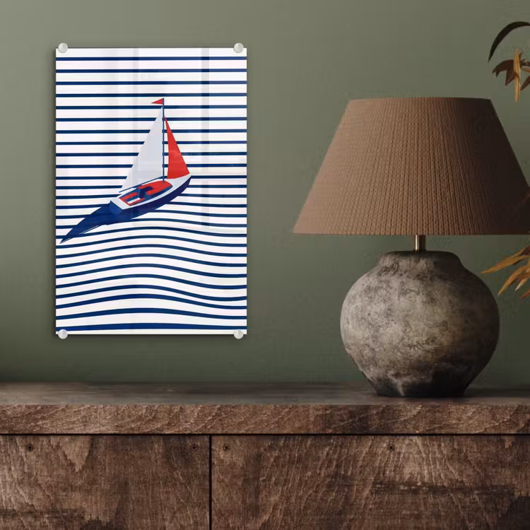 Glas schilderij - Boot - Water - Abstract - Blauw — 4