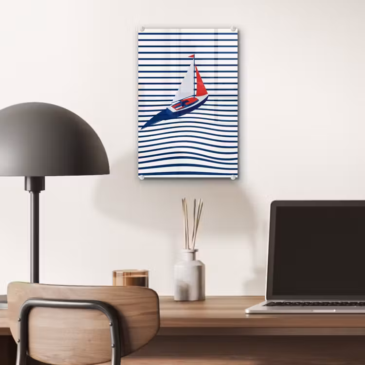 Glas schilderij - Boot - Water - Abstract - Blauw — 7