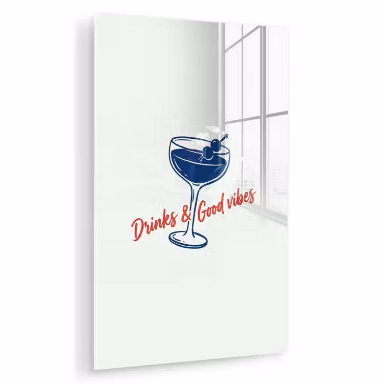 Glas schilderij - Cocktail - Glas - Illustratie - Blauw - Wit — 1