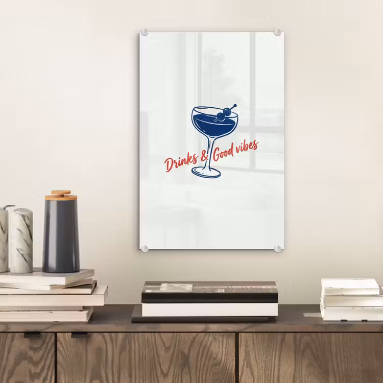 Glas schilderij - Cocktail - Glas - Illustratie - Blauw - Wit — 2