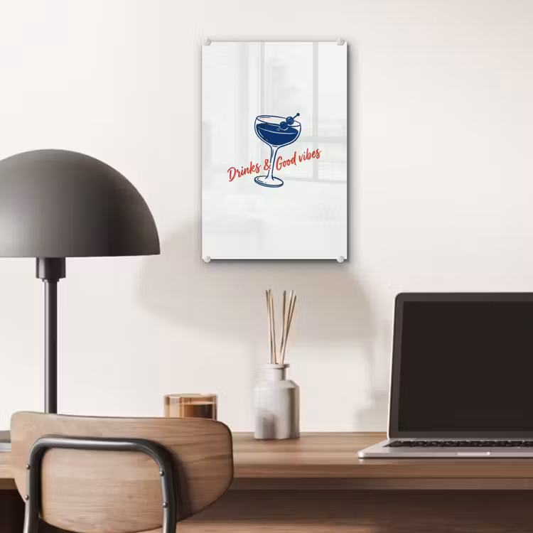 Glas schilderij - Cocktail - Glas - Illustratie - Blauw - Wit — 7