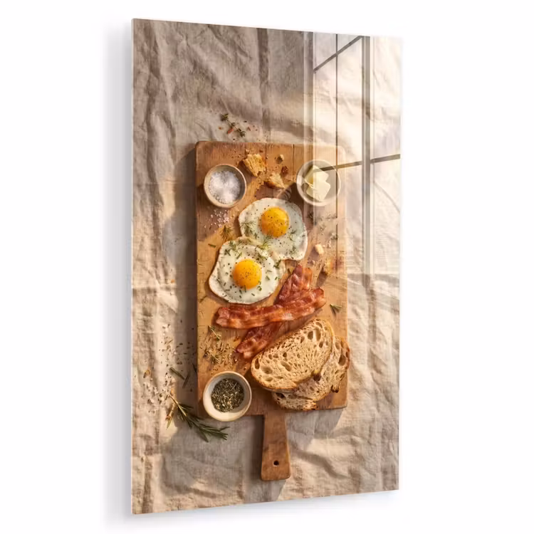 Glas schilderij - Eten - Ontbijt - Hout - Rustiek - Geel — 1