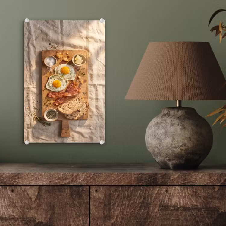 Glas schilderij - Eten - Ontbijt - Hout - Rustiek - Geel — 4