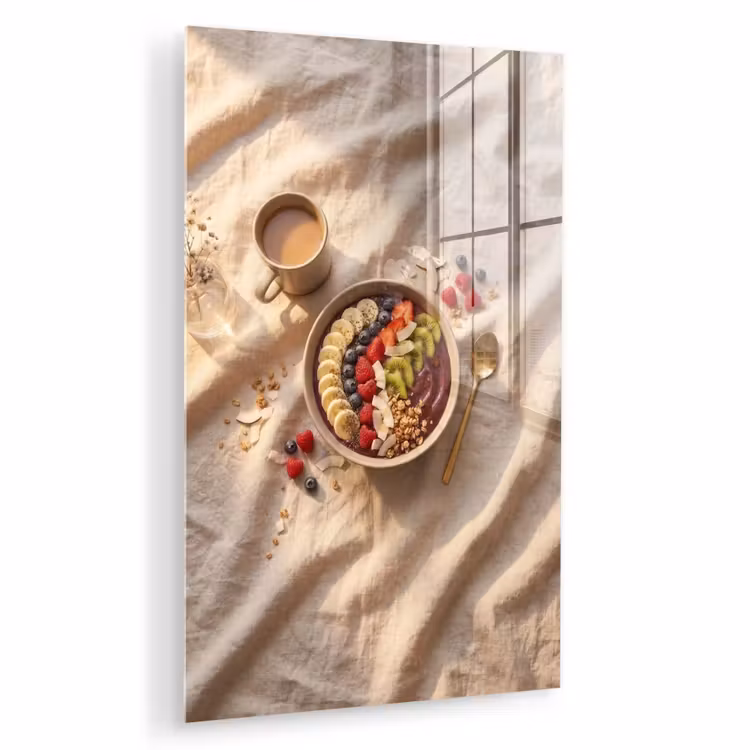 Glas schilderij - Eten - Ontbijtkom - Fruit - Gezond - Kleurrijk — 1