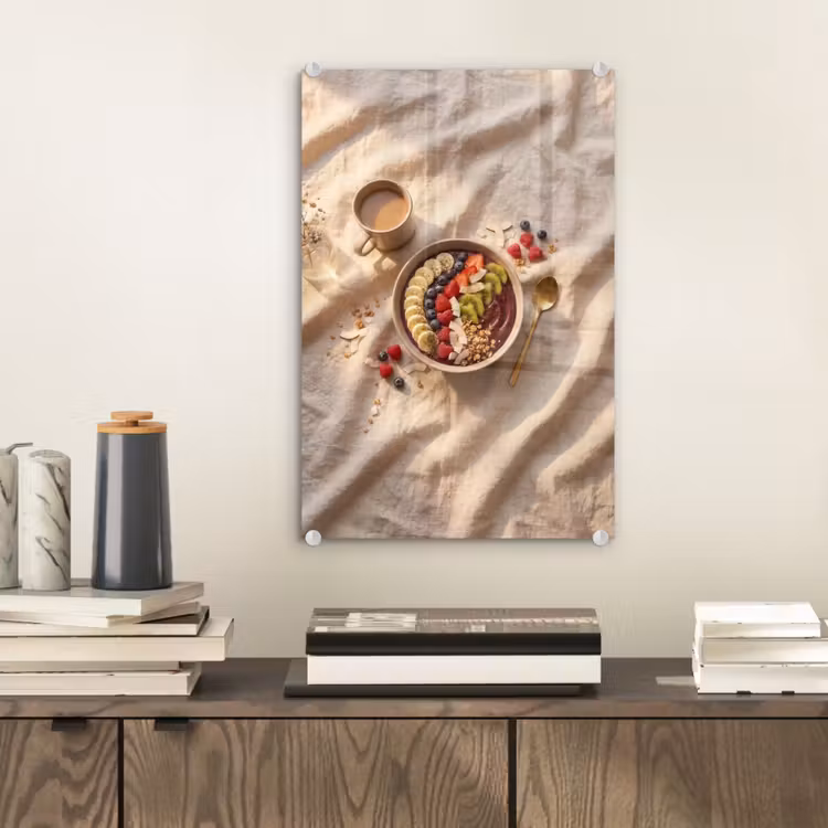Glas schilderij - Eten - Ontbijtkom - Fruit - Gezond - Kleurrijk — 2