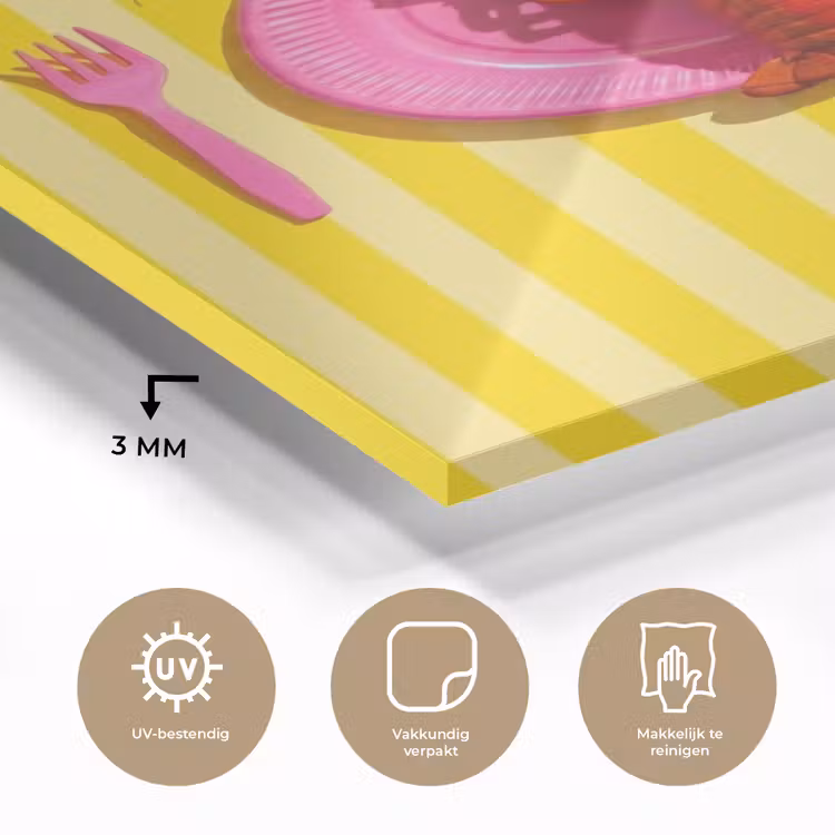 Glas schilderij - Eten - Roze - Geel - Modern - Culinaire — 3