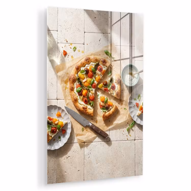 Glas schilderij - Eten - Tomaten - Basilicum - Maaltijd - Vers — 1