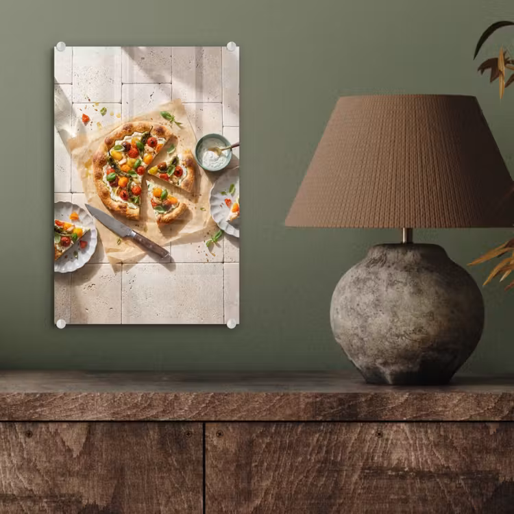Glas schilderij - Eten - Tomaten - Basilicum - Maaltijd - Vers — 4