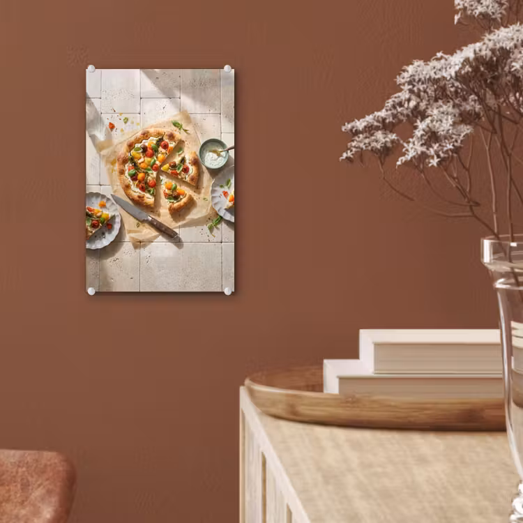 Glas schilderij - Eten - Tomaten - Basilicum - Maaltijd - Vers — 6