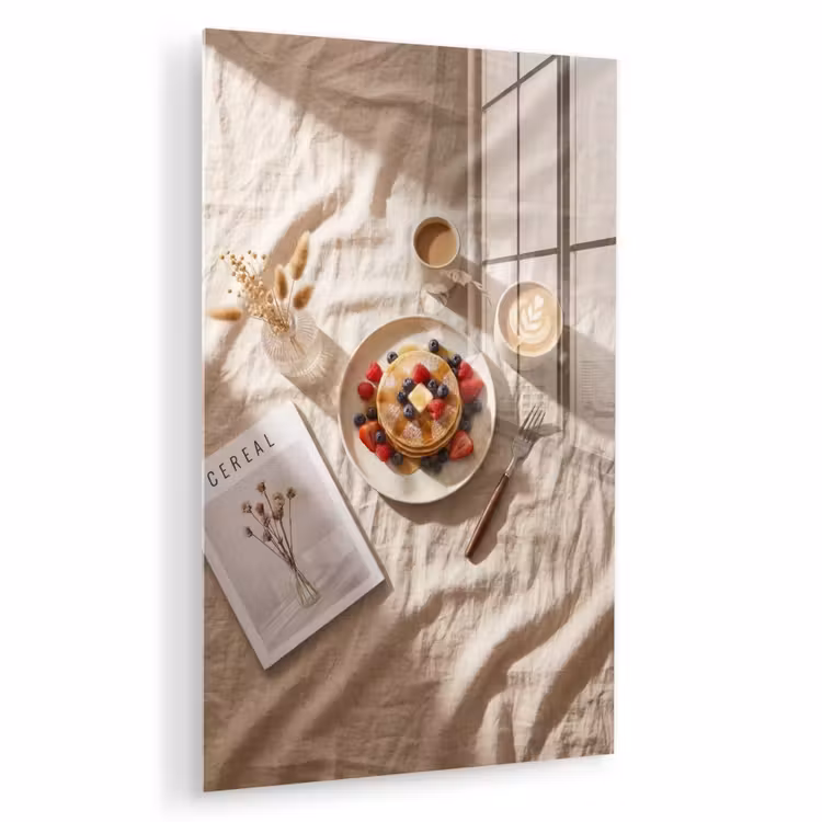 Glas schilderij - Pannenkoeken - Bessen - Ontbijt - Modern - Beige — 1