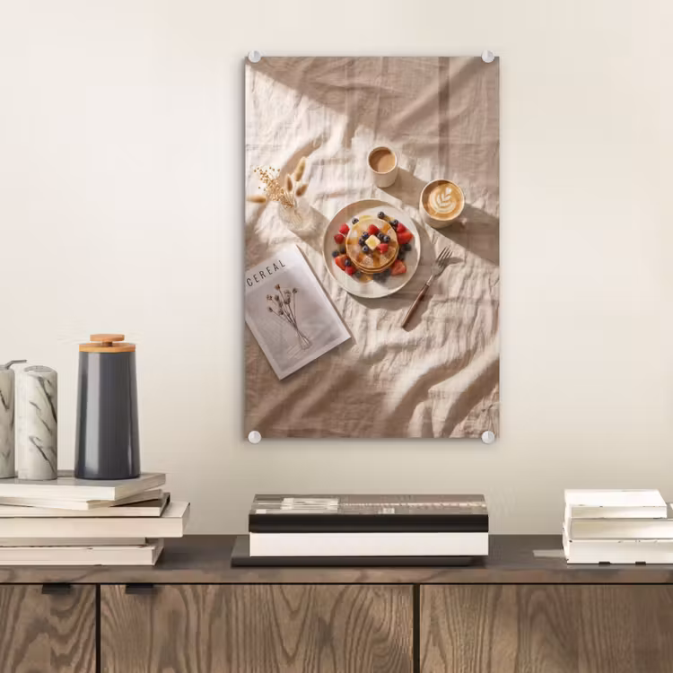 Glas schilderij - Pannenkoeken - Bessen - Ontbijt - Modern - Beige — 2