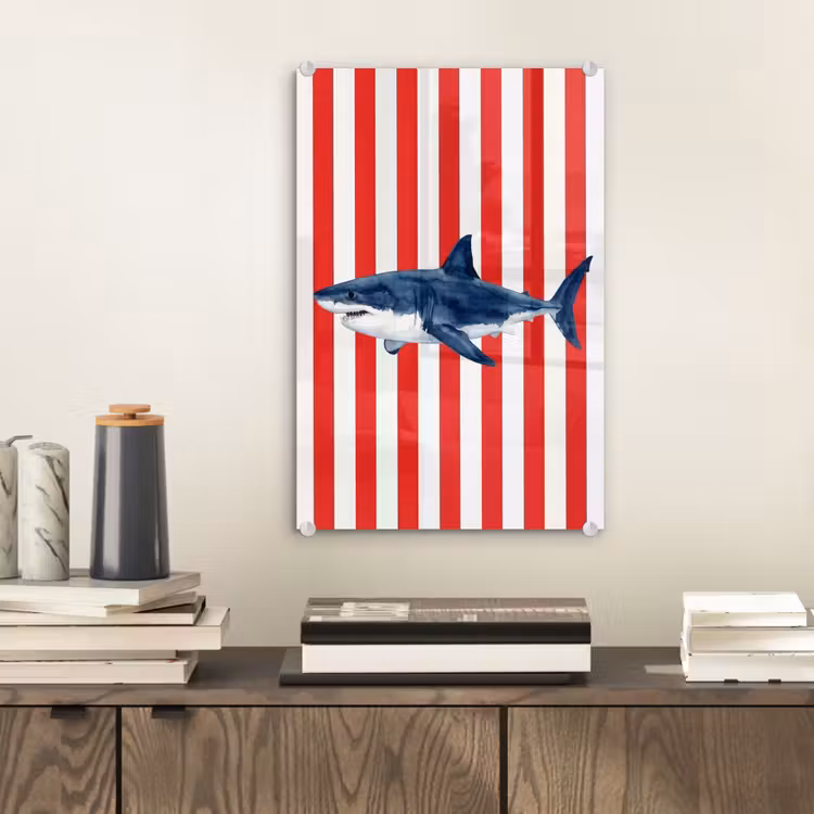 Glas schilderij - Vis - Haai - Zee - Illustratie - Blauw — 2