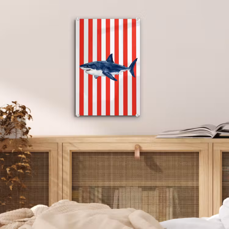 Glas schilderij - Vis - Haai - Zee - Illustratie - Blauw — 5