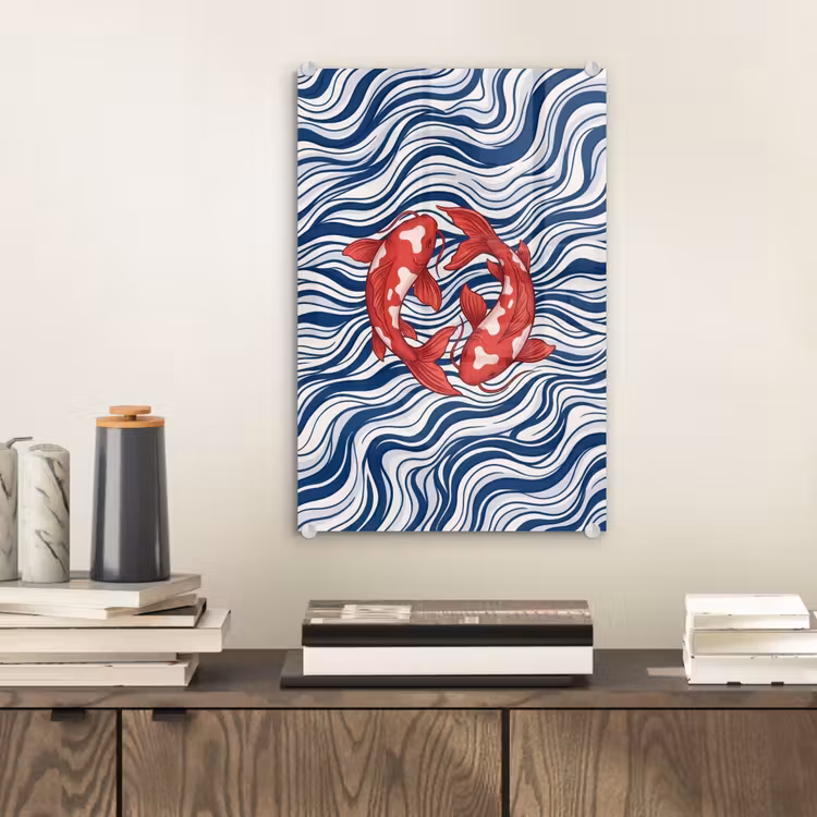 Glas schilderij - Vis - Water - Natuur - Illustratie - Rood — 2