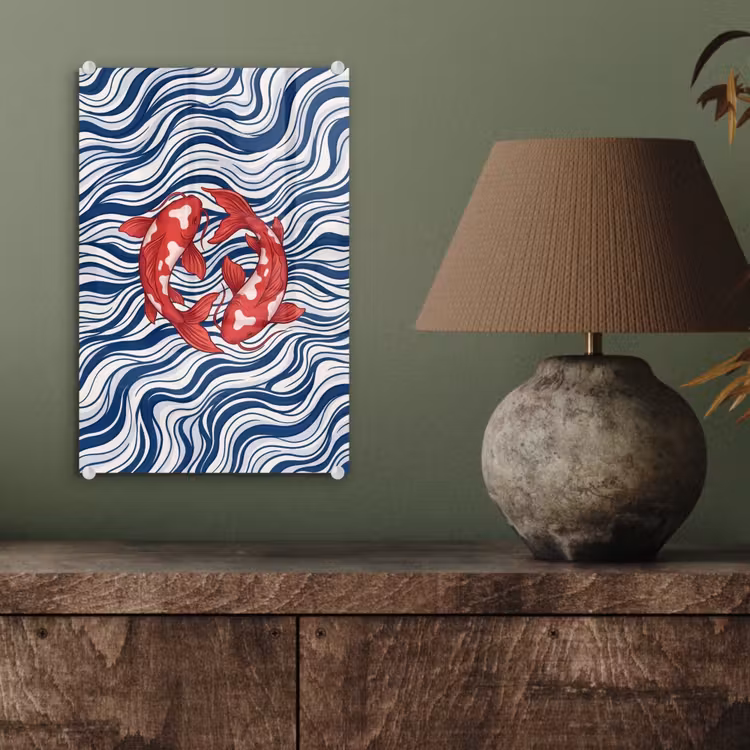 Glas schilderij - Vis - Water - Natuur - Illustratie - Rood — 4