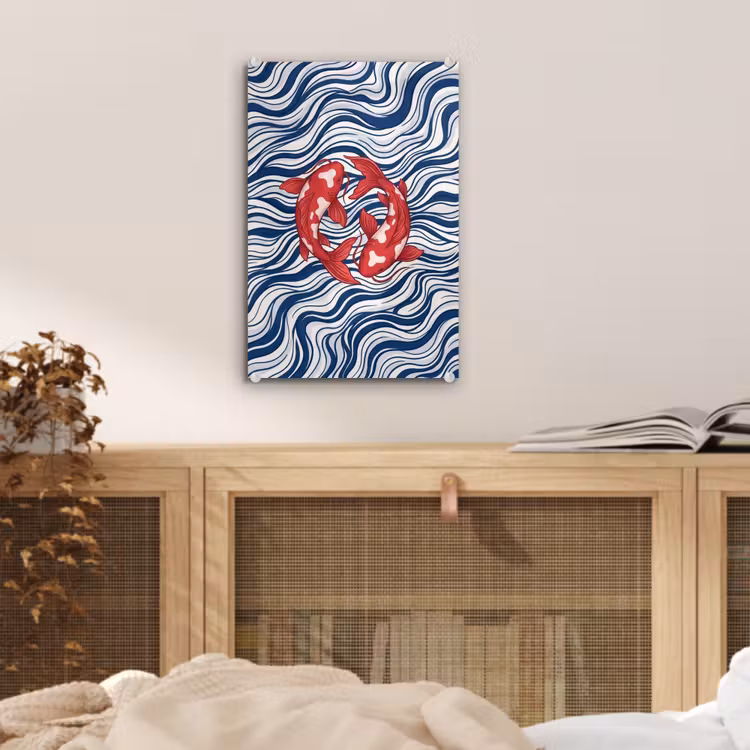 Glas schilderij - Vis - Water - Natuur - Illustratie - Rood — 5