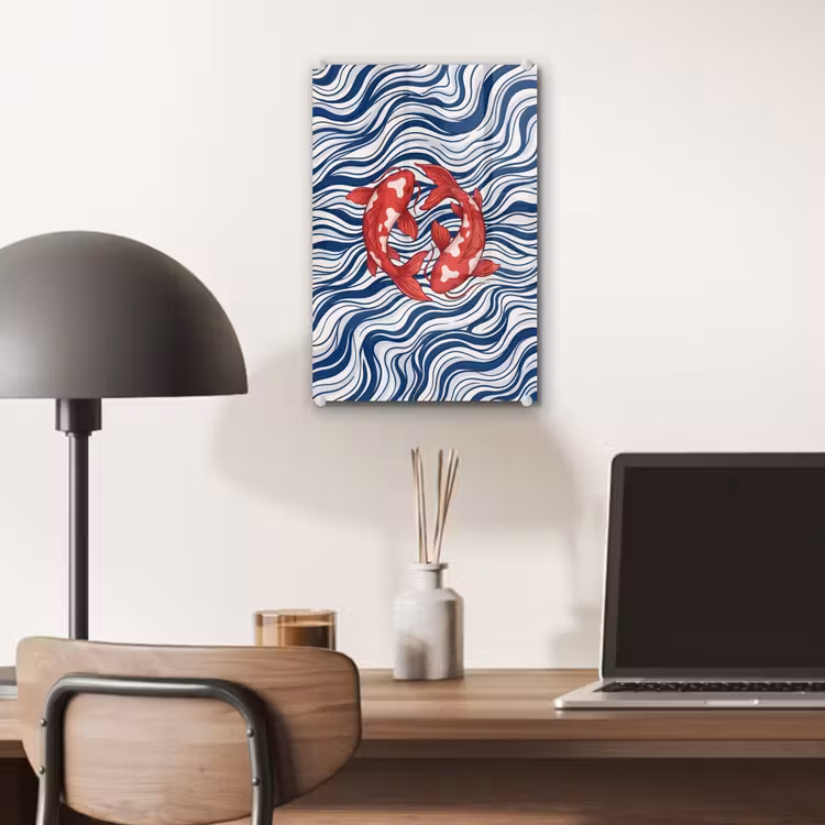 Glas schilderij - Vis - Water - Natuur - Illustratie - Rood — 7