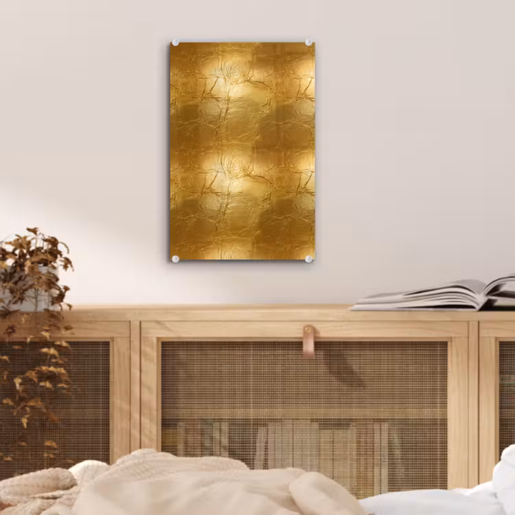 Glas schilderij - Bladgoud - Vintage - Textuur - Warm Goud — 5