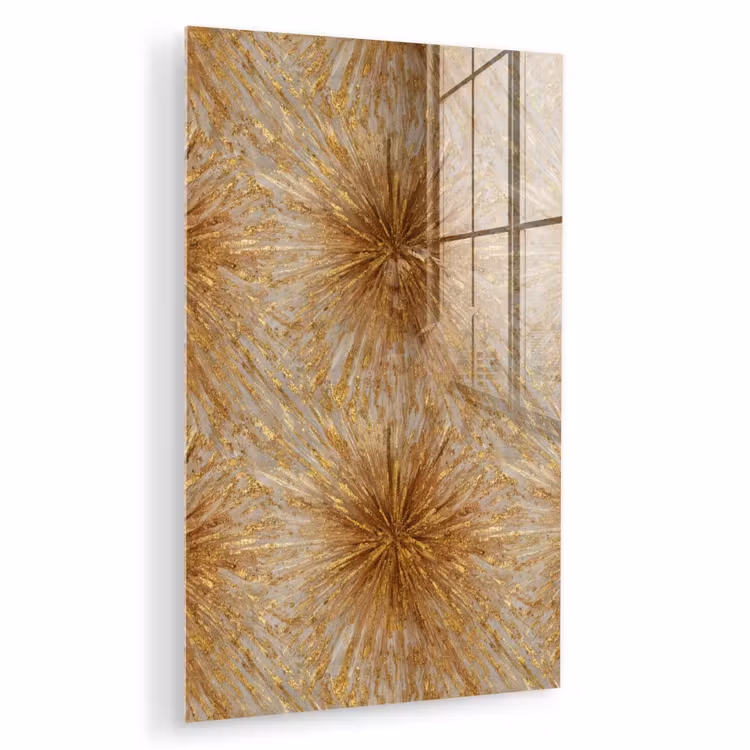 Glas schilderij - Explosie - Abstract - Goud - Wit — 1