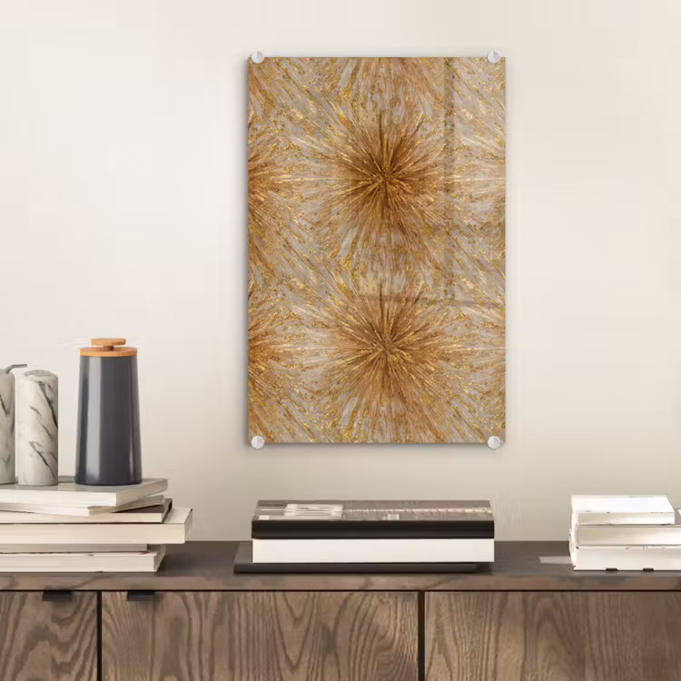 Glas schilderij - Explosie - Abstract - Goud - Wit — 2