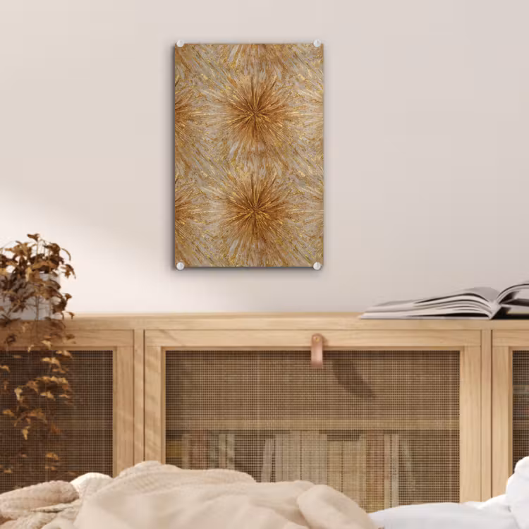 Glas schilderij - Explosie - Abstract - Goud - Wit — 5