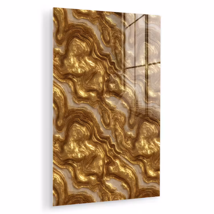 Glas schilderij - Golven - Organisch - Goud - Crème — 1