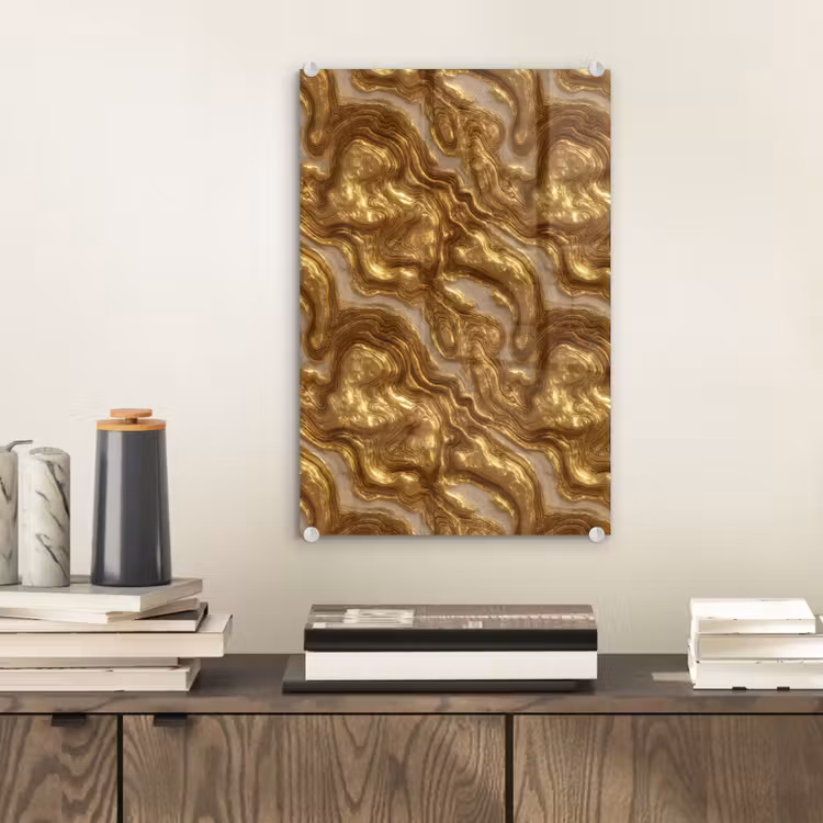 Glas schilderij - Golven - Organisch - Goud - Crème — 2