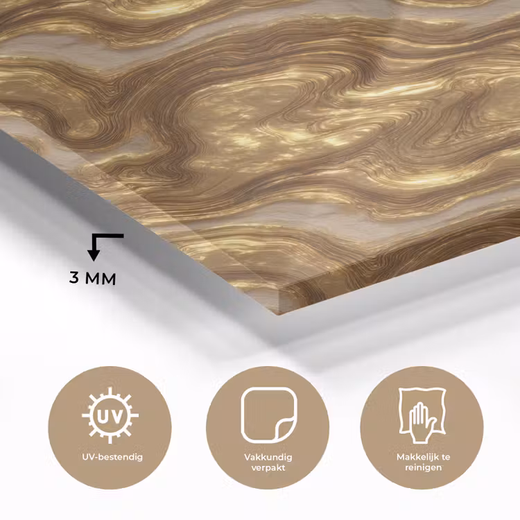 Glas schilderij - Golven - Organisch - Goud - Crème — 3