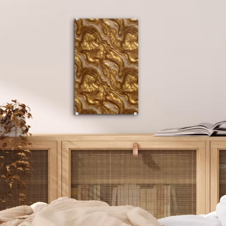 Glas schilderij - Golven - Organisch - Goud - Crème — 5