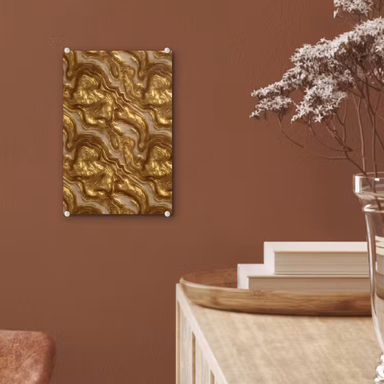 Glas schilderij - Golven - Organisch - Goud - Crème — 6