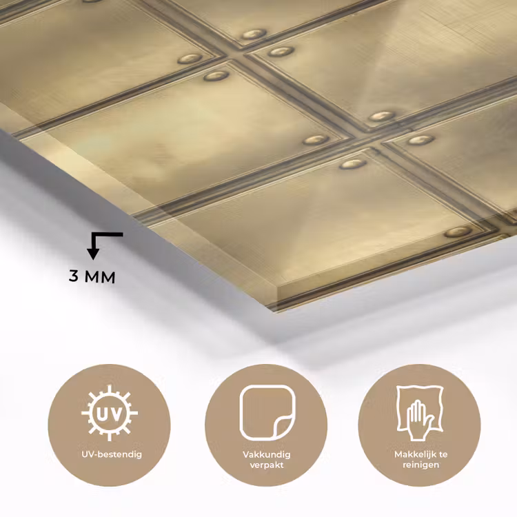 Glas schilderij - Platen - Industrieel - Stoer - Goud — 3