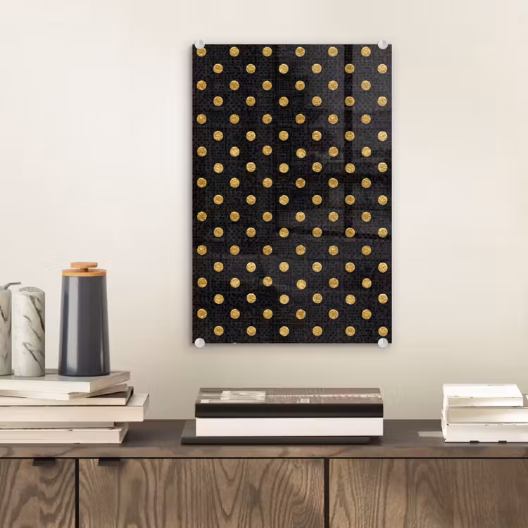 Glas schilderij - Polka Dot - Stippen - Goud - Zwart — 2