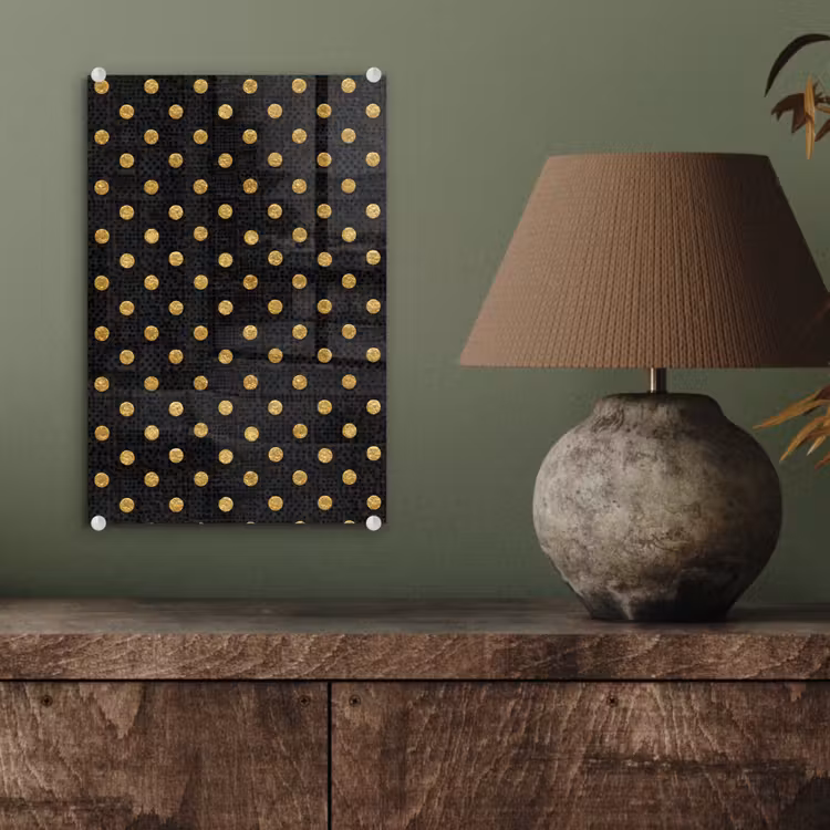 Glas schilderij - Polka Dot - Stippen - Goud - Zwart — 4