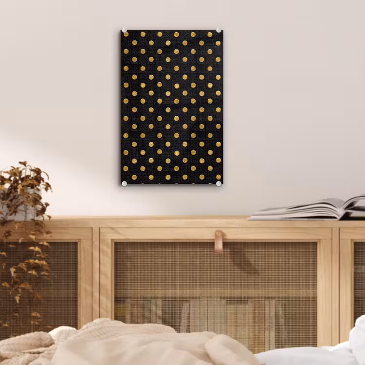 Glas schilderij - Polka Dot - Stippen - Goud - Zwart — 5