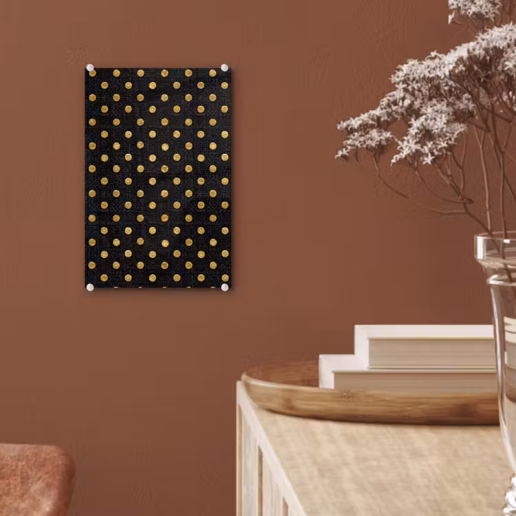 Glas schilderij - Polka Dot - Stippen - Goud - Zwart — 6