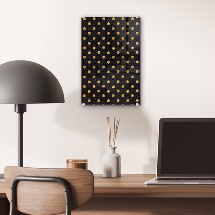 Glas schilderij - Polka Dot - Stippen - Goud - Zwart — 7