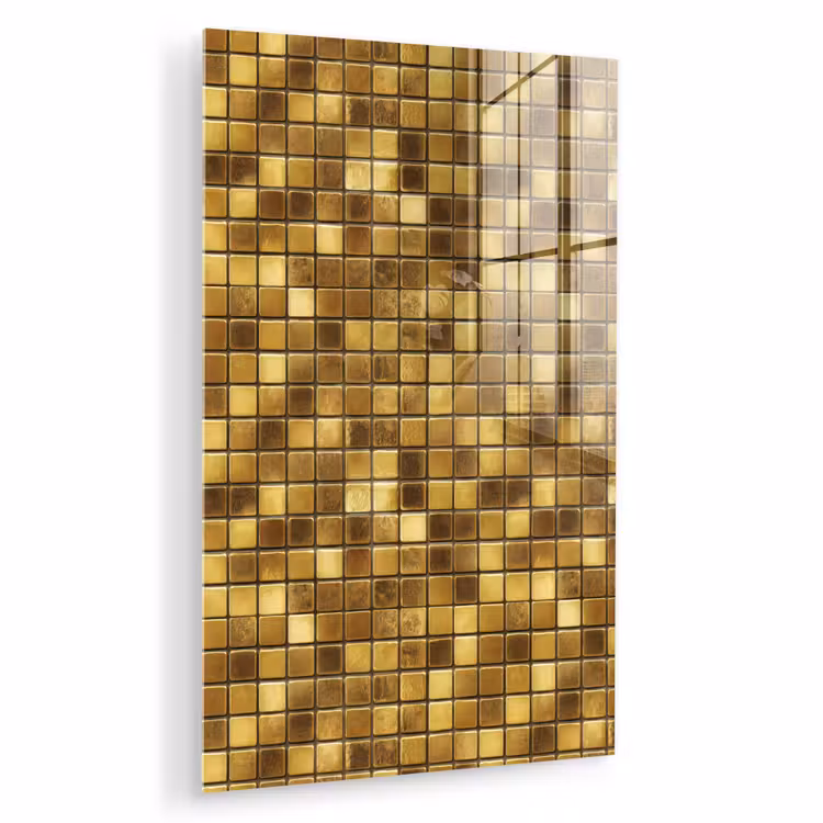 Glas schilderij - Tegels - Mozaïek - Luxe - Warm Goud — 1
