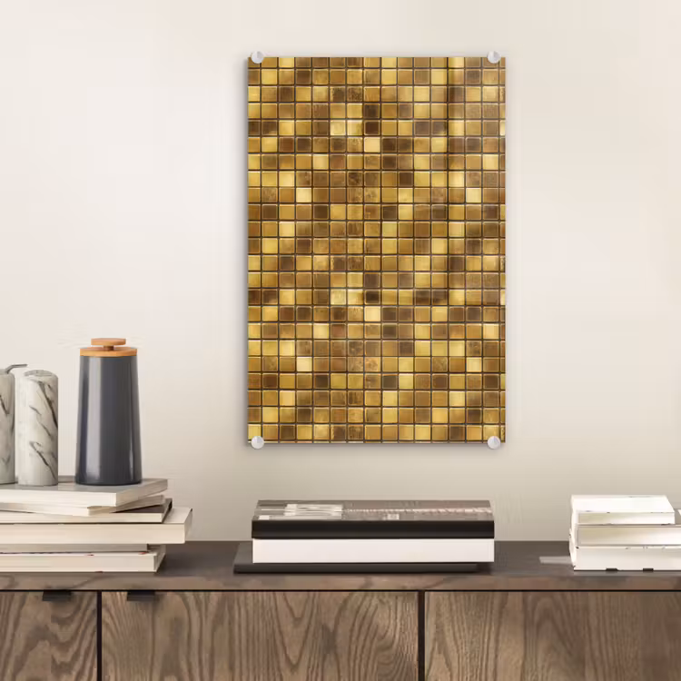 Glas schilderij - Tegels - Mozaïek - Luxe - Warm Goud — 2