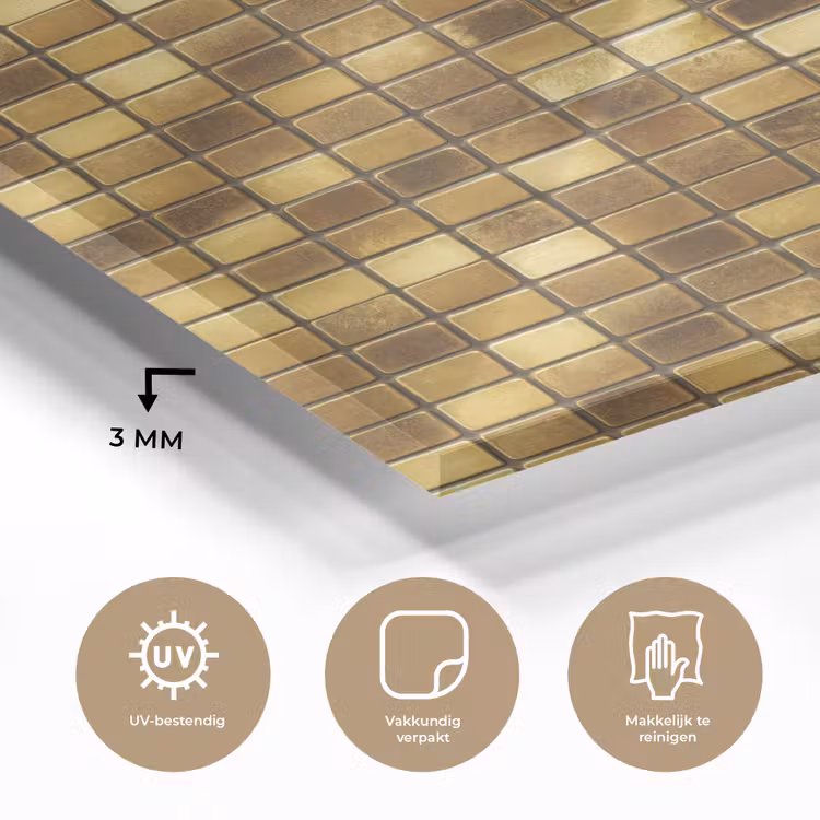 Glas schilderij - Tegels - Mozaïek - Luxe - Warm Goud — 3