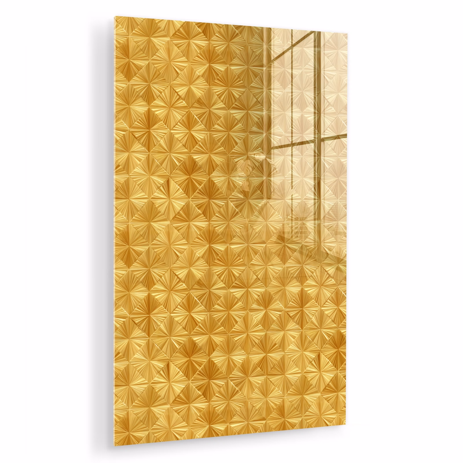 Glas schilderij - Tegels - Geometrisch - Reliëf - Goud — 1