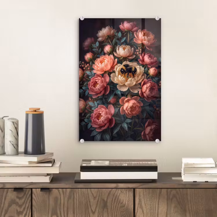 Glas schilderij - Bloemen - Insect - Natuur - Roze — 2