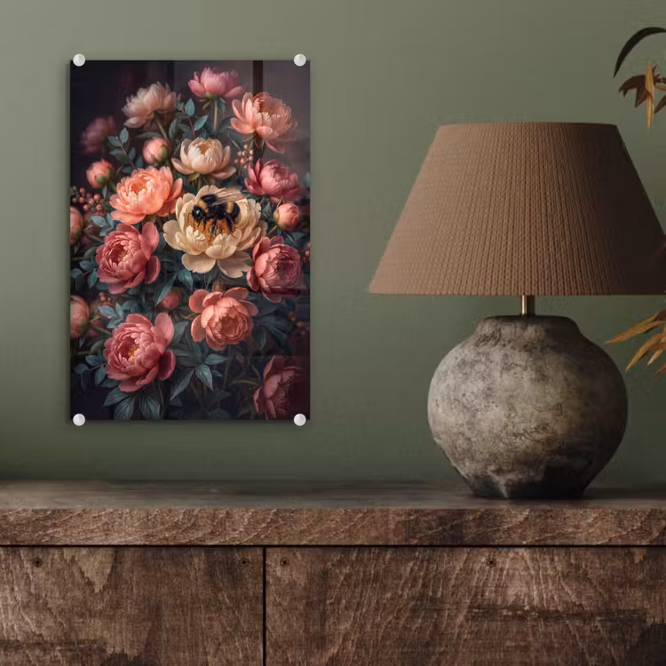 Glas schilderij - Bloemen - Insect - Natuur - Roze — 4