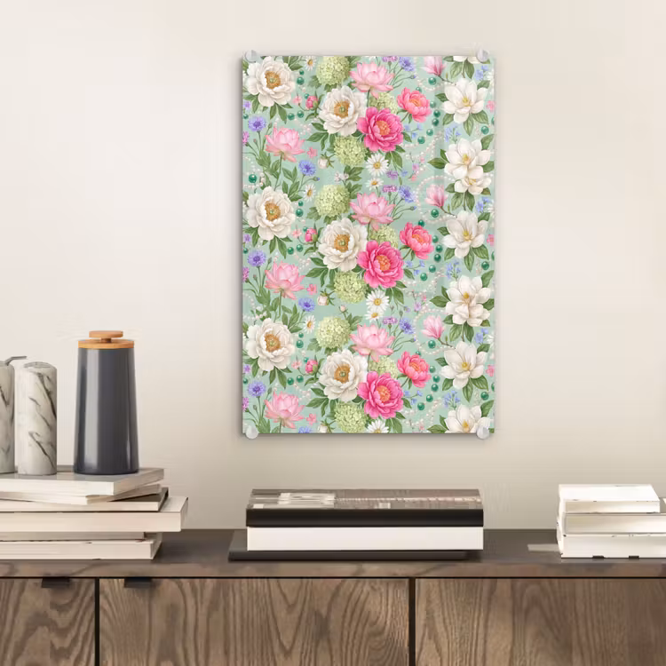 Glas schilderij - Bloemen - Patroon - Botanisch - Groen — 2