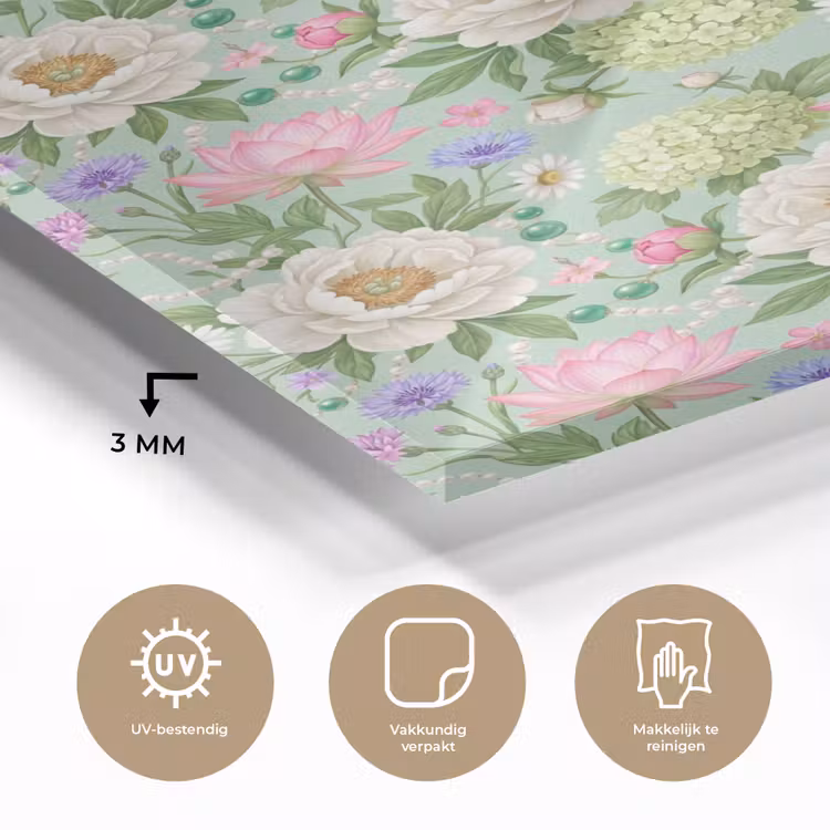 Glas schilderij - Bloemen - Patroon - Botanisch - Groen — 3
