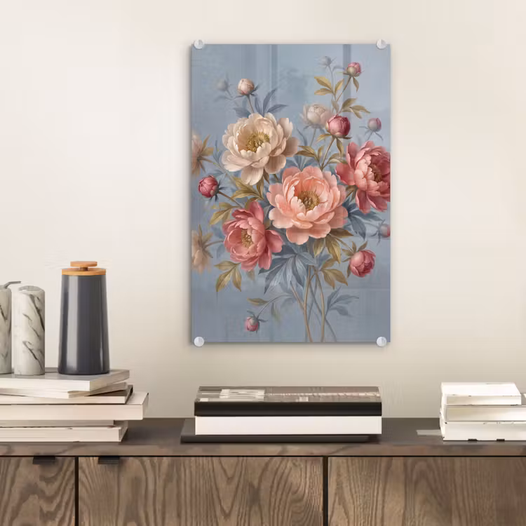 Glas schilderij - Bloemen - Roze - Beige - Modern - Natuur — 2