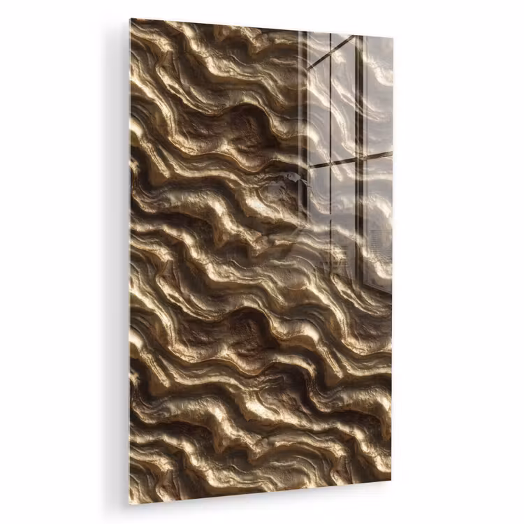 Glas schilderij - Reliëf - Golven - Abstract - Bronsgoud — 1