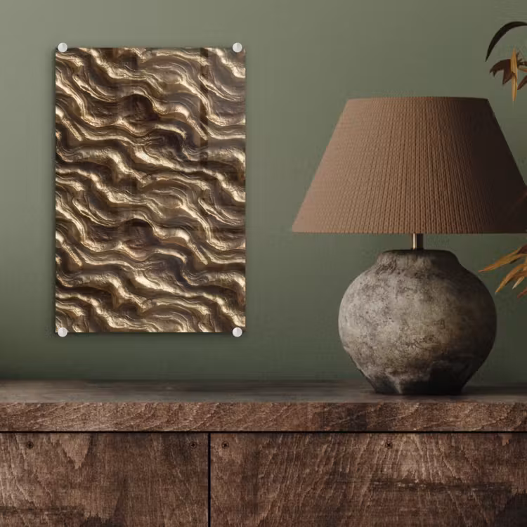 Glas schilderij - Reliëf - Golven - Abstract - Bronsgoud — 4